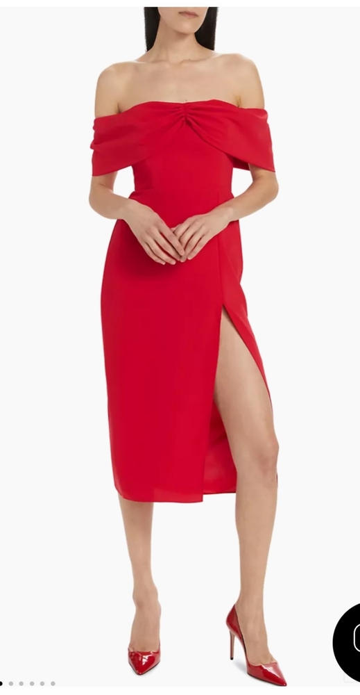 Amanda Uprichard Darien Off The Shoulder, Slit, Midi Dress in Lipstick Red 6 NWT - Picture 5 of 12